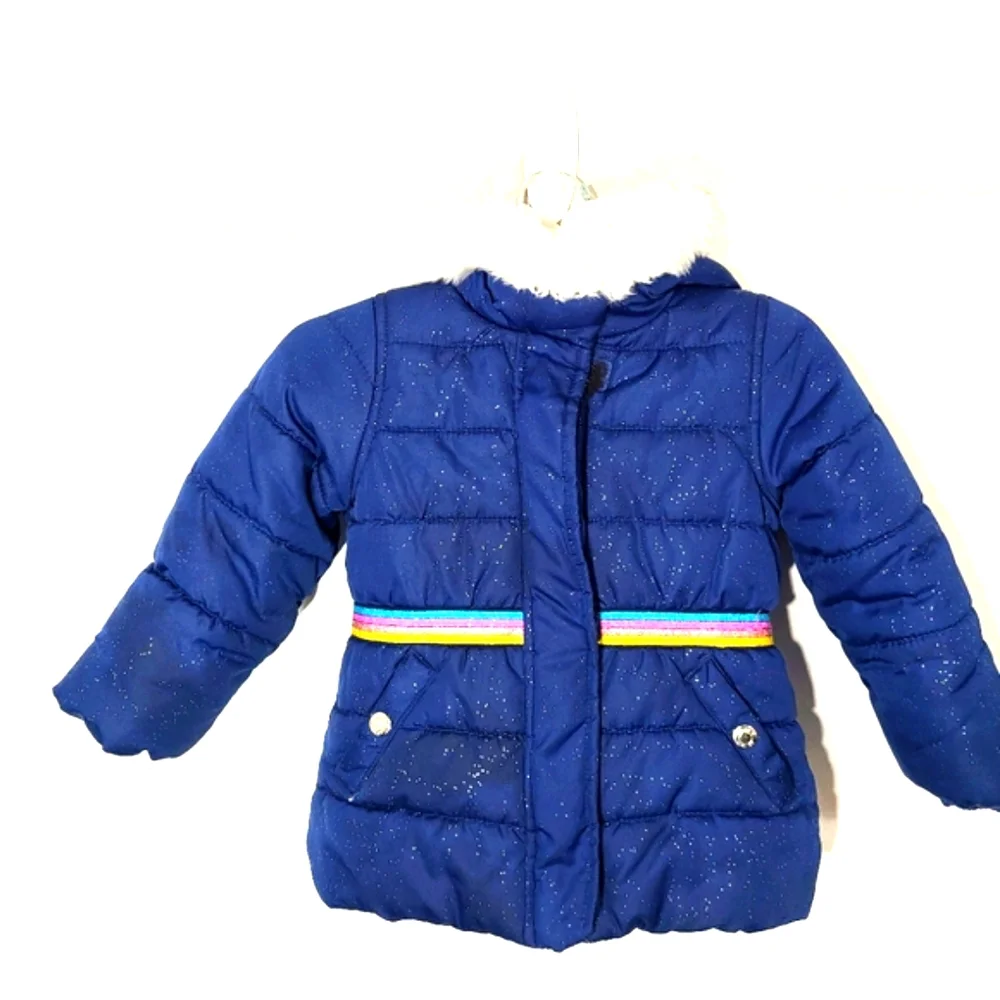 Carter's Toddler Girls Size 3t Navy Blue Hooded‎ Coat Ski Jacket Faux Fur Trim
